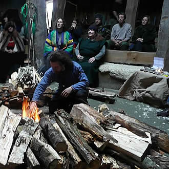 Lighting the fire at the start of the ceremony